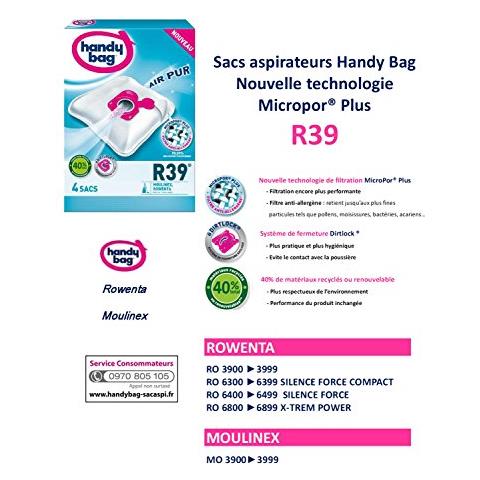 Handy Bag R39 Sacchetto Aspirapolvere Microfibra Ipoallergenica Rowenta Silence Force Rowenta Silence Force Compact 4 1 E Sacchetti Filtro Uscita Aria - Foto 2