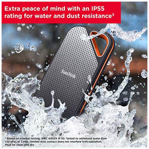 Extreme PRO SSD NVMe portatile da 1 TB, USB-C, velocità di lettura e scrittura fino a 2.000 MB / s, resistente e impermeabile (IP55)  - Foto 2
