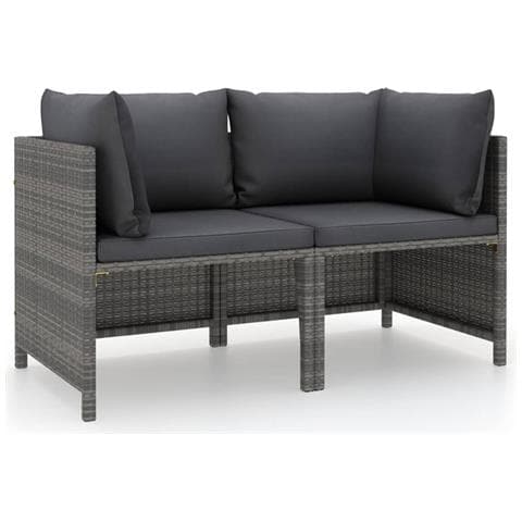 Divano Da Giardino A 2 Posti Con Cuscini Grigio In Polyrattan - Foto 1
