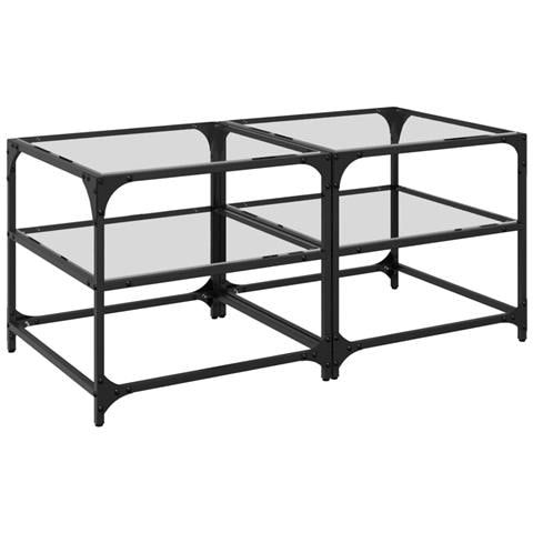 Tavolino Salotto Con Piano Vetro Trasparente 50x50x45cm Acciaio - Foto 2