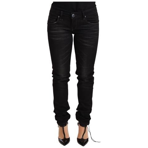 Jeans Pantaloni Vita Bassa Denim Slim Fit Cotone Lavato Nero - W28 - Foto 1