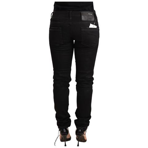 Jeans Pantaloni Vita Bassa Denim Slim Fit Cotone Lavato Nero - W28 - Foto 2