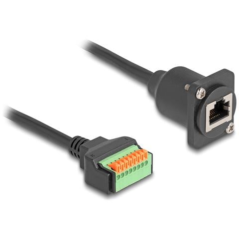 Cavo Tipo-D da RJ45 femmina per morsettiera con pulsante Cat. 5e nero da 30 cm - Foto 1