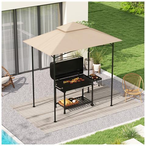 Copertura per Gazebo da Giardino per Barbecue 1.52x2.44 m a 2 Livelli in Poliestere 160gsm Beige - Foto 6