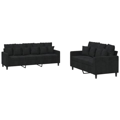 Set Di Divani 2 Pz Con Cuscini Nero In Velluto - Foto 2