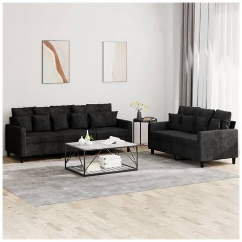 Set Di Divani 2 Pz Con Cuscini Nero In Velluto - Foto 1