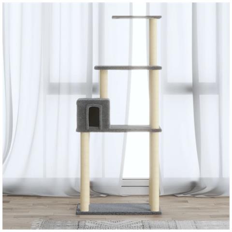 Albero Per Gatti Con Tiragraffi In Sisal Grigio Chiaro 147 Cm - Foto 8