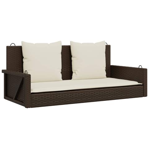 Panchina A Dondolo Con Cuscini Marrone 119x56x48 Cm Polyrattan - Foto 1