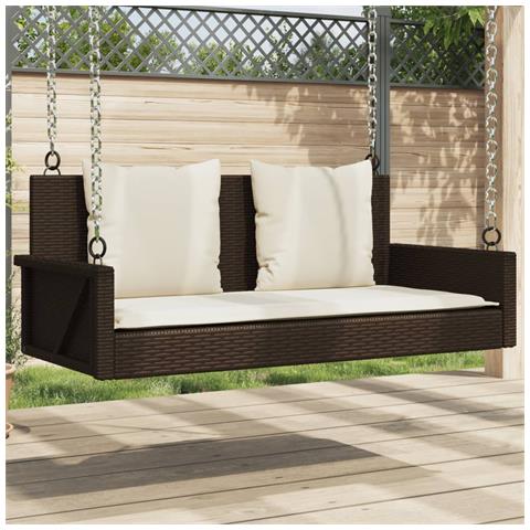 Panchina A Dondolo Con Cuscini Marrone 119x56x48 Cm Polyrattan - Foto 8