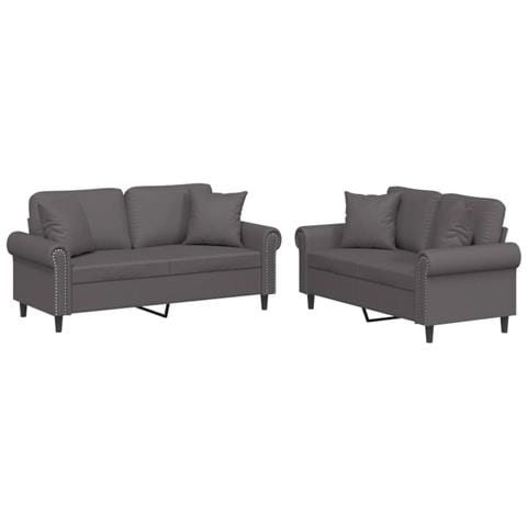 Set di Divani 2 pz con Cuscini Grigio in Similpelle - Foto 1