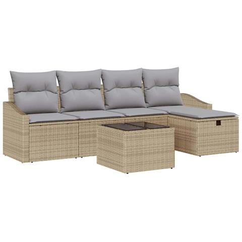 Set di Divani da Giardino 6 Pezzi con Cuscini Beige Polyrattan - Foto 1