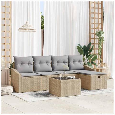 Set di Divani da Giardino 6 Pezzi con Cuscini Beige Polyrattan - Foto 2