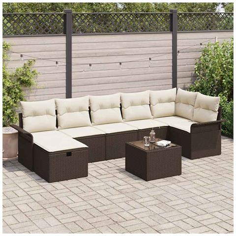 Set Divano da Giardino da 8 Pezzi con Cuscini Marrone Rattan Sintetico - Foto 2