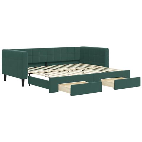 Divano Letto Estraibile Cassetti Verde Scuro 90x200cm Velluto - Foto 1