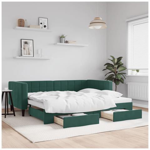 Divano Letto Estraibile Cassetti Verde Scuro 90x200cm Velluto - Foto 2
