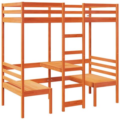 Giroletto Soppalco Scrivania e Sedie Marrone Cera 90x190cm Pino - Foto 1