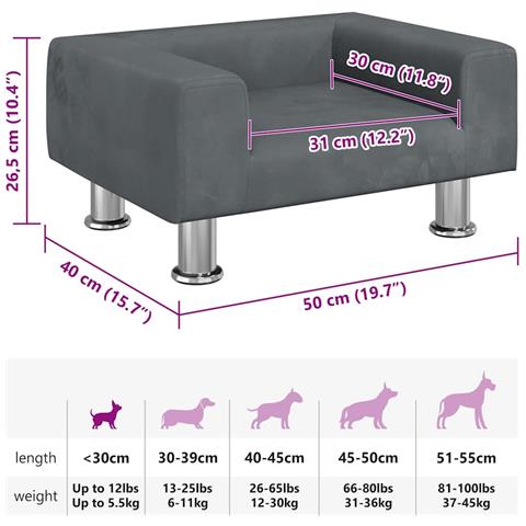 Lettino per Cani Grigio Chiaro 50x40x26,5 cm in Velluto - Foto 7