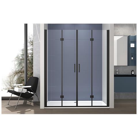 Box Doccia Nicchia 140 Cm Porta Due Battenti Soffietto H200 Cm Cristallo 6mm Profilo Nero Opaco Dino - Foto 1