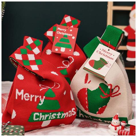 Sacchetto Di Natale Per Mela In Maglia Con Cartoncino - Confezione Regalo Festiva Green - Foto 3
