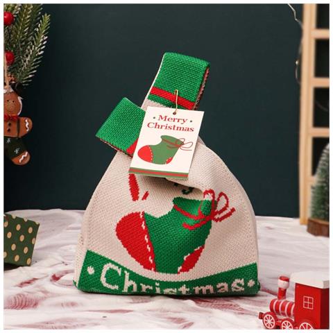 Sacchetto Di Natale Per Mela In Maglia Con Cartoncino - Confezione Regalo Festiva Green - Foto 1