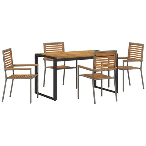 Set da Pranzo per Giardino 5 pcs Grigio e Legno - Foto 1