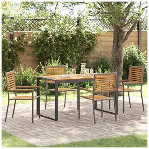 Set da Pranzo per Giardino 5 pcs Grigio e Legno - Foto 2