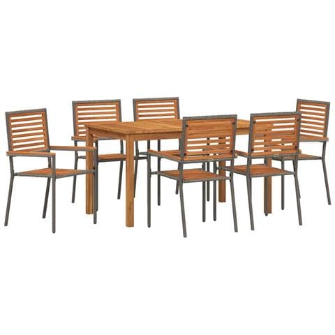 Set da Pranzo per Giardino 7 pcs Grigio Poly Rattan - Foto 1