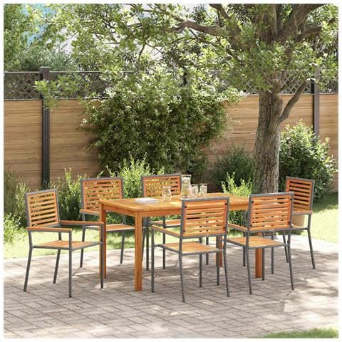 Set da Pranzo per Giardino 7 pcs Grigio Poly Rattan - Foto 2