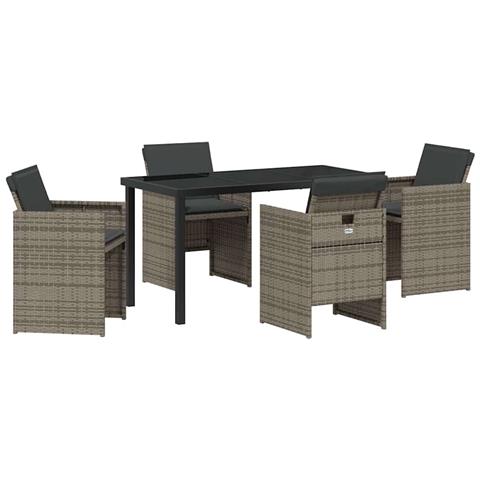 Set da Pranzo per Giardino con cuscino 5 pcs Grigio Poly Rattan - Foto 1