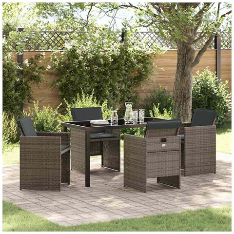 Set da Pranzo per Giardino con cuscino 5 pcs Grigio Poly Rattan - Foto 2