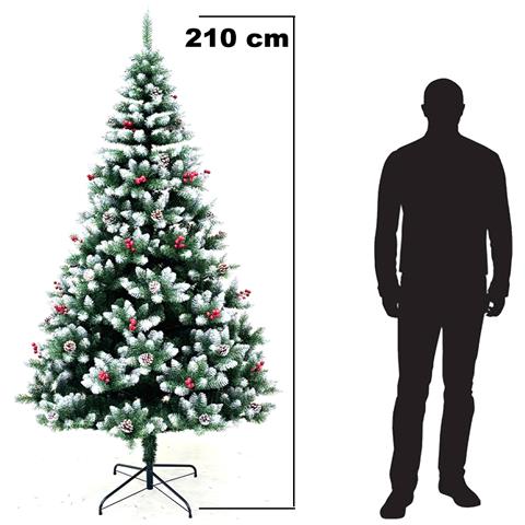 Albero Di Natale Mingerl  210cm Con Punte Innevate 1288 E Bacche Super Folto - Foto 4