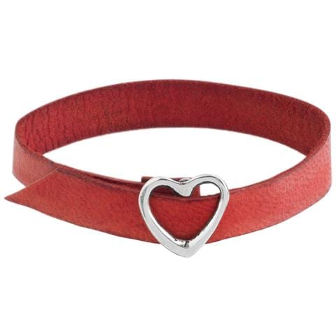 Bracciale In Pelle Rossa Con Fibbia A Forma Di Cuore Placcata Argento - Foto 1
