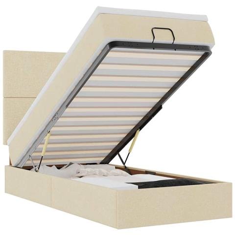 Struttura Letto Pouf con Materasso Crema 80x200 cm in Tessuto - Foto 1