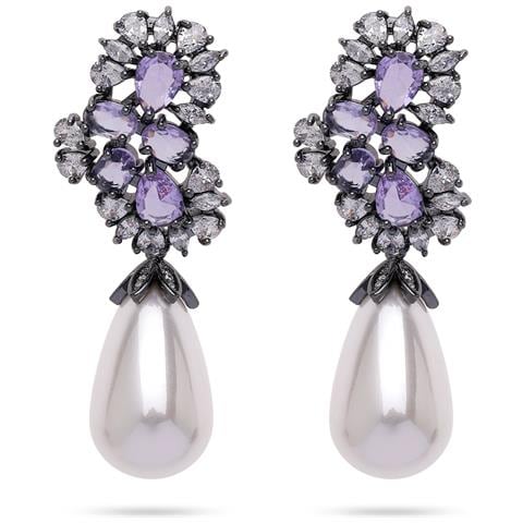 Orecchino a Goccia Perla Viola Elegante - Foto 5