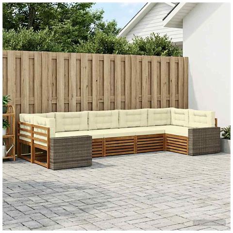 Set di divani da esterno con cuscino 7 pcs Naturale e Crema - Foto 2