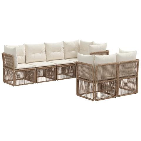 Set Divano da Giardino 7 pz 7-Numero di posti Beige polyrattan - Foto 1