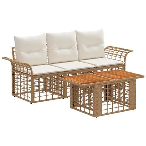 Set Divano da Giardino 4 pz Naturale e Bianco Crema polyrattan - Foto 1
