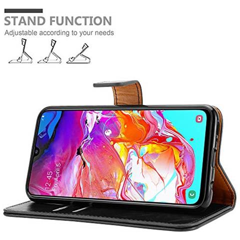 Custodia Compatibile Con Samsung Galaxy A70 In Nero Grafite - Coperchio Protettiva Con Chiusura Magnetica, Funzione Stand E Tasca Per Le Carte - Foto 2
