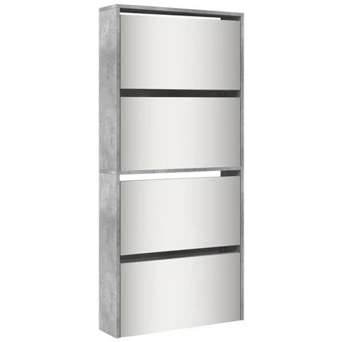 Scarpiera Con Specchio A 4 Livelli Grigio Cemento 63x17x134 Cm - Foto 2