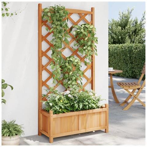 Fioriera Con Traliccio Marrone In Legno Massello Di Abete - Foto 1