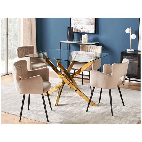 Tavolo Da Pranzo Maramo Oro 120 Cm 70 Cm Vetro Temperato - Foto 1