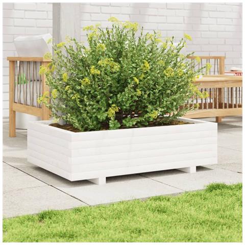 Fioriera Da Giardino Bianca 90x60x26,5cm Legno Massello Di Pino - Foto 3