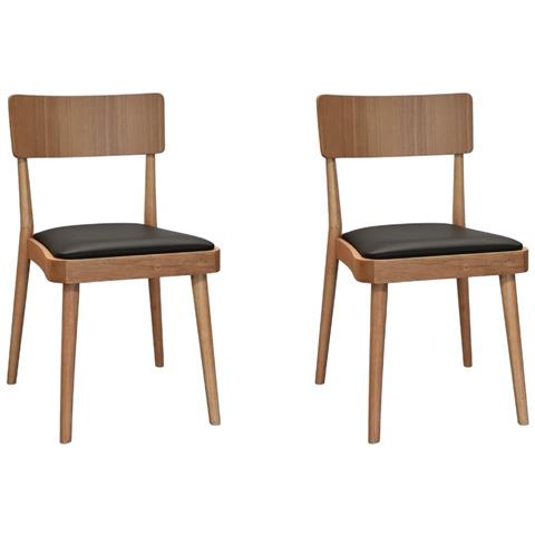 Set 2 Sedie Legno Naturale Seduta Ecopelle Nera 48x45,5x79 - Foto 1
