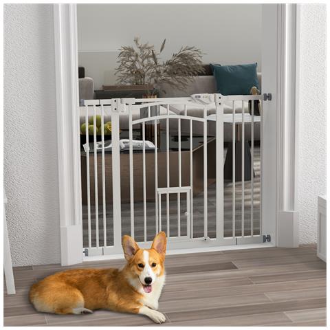 Cancellino Per Cani Taglia Piccola E Media Con Chiusura Automatica, In Acciaio E Pa, 74-100x76 Cm, Bianco - Foto 6