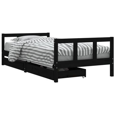 Giroletto per Bambini con Cassetti Nero 90x190 cm Massello Pino - Foto 1