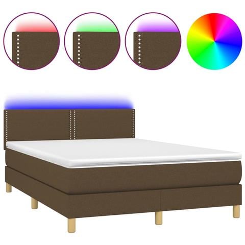 Letto a Molle Materasso e LED Marrone Scuro 140x200 cm Tessuto - Foto 1