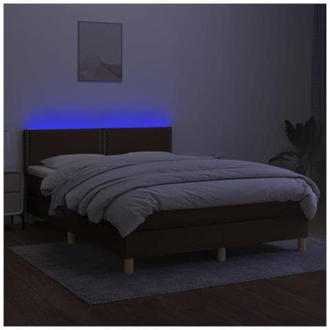 Letto a Molle Materasso e LED Marrone Scuro 140x200 cm Tessuto - Foto 8