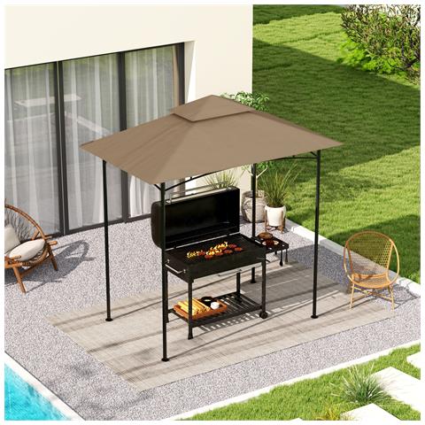 Copertura per Gazebo da Giardino per Barbecue 1.52x2.44 m a 2 Livelli in Poliestere 160gsm Cachi - Foto 2