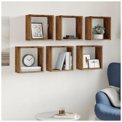 Mensole Parete A Cubo 6 Pz Legno Vecchio 30x15x30 Cm Truciolato - Foto 3