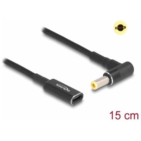 Cavo adattatore per portatile Cavo di ricarica USB Type-C femmina per 5,5 x 2,5 mm maschio 90° angolato 15 cm - Foto 3